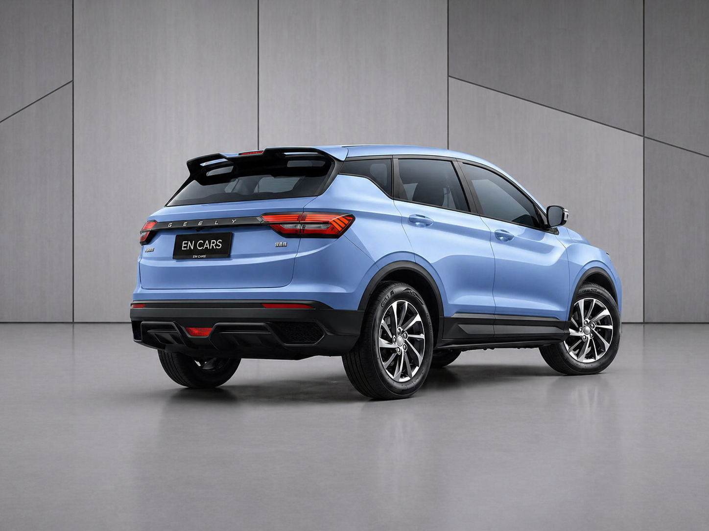 Geely Coolray 2026 голубого цвета, вид сзади